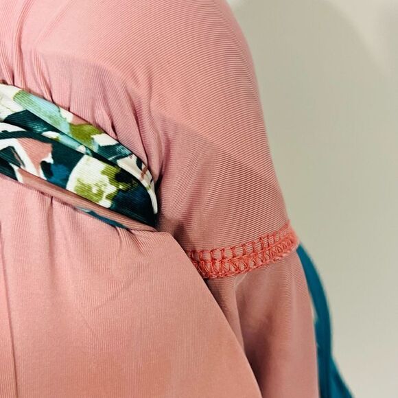 Splendid for A Pea in the Pod Maternity Pink Teal Floral Tie Back Swimsuit - Picture 7 of 10